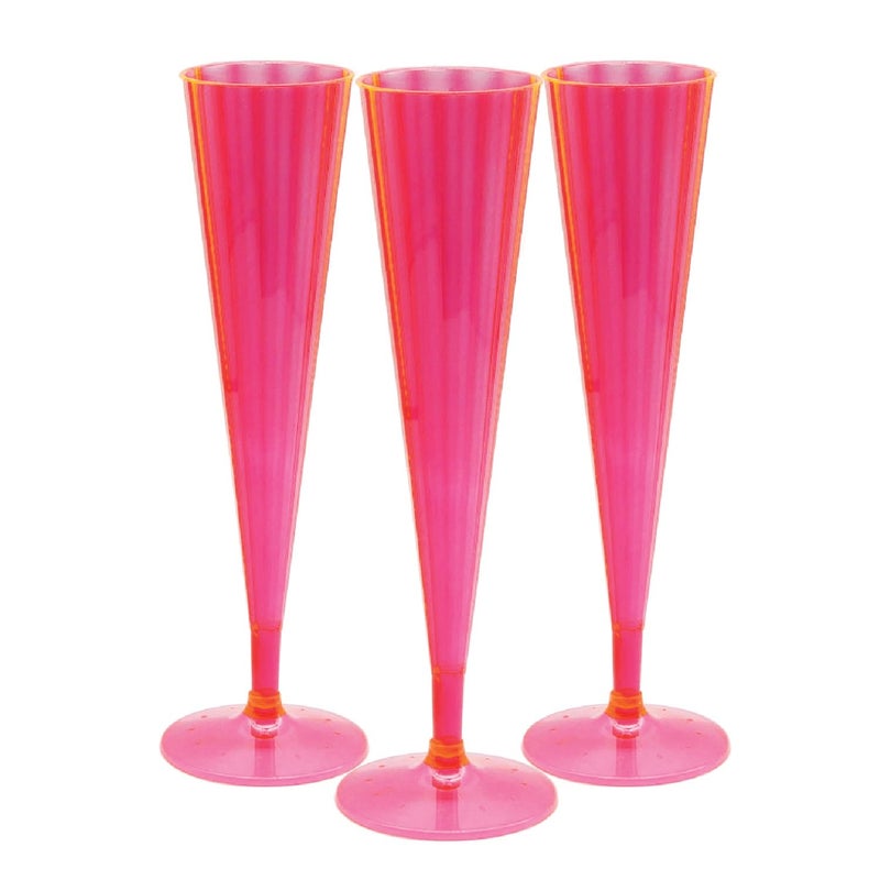 Party Essentials 100Count Hard Plastic Twopiece 5 oz Champagne Flutes, Neon Pink - Image 1